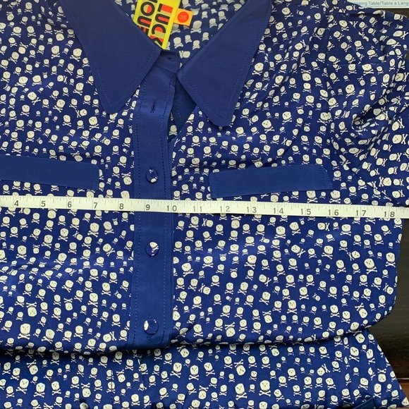 Lucky Chouette Silk Skull & Crossbones Novelty Print Button Front Romper Size M - Picture 12 of 15